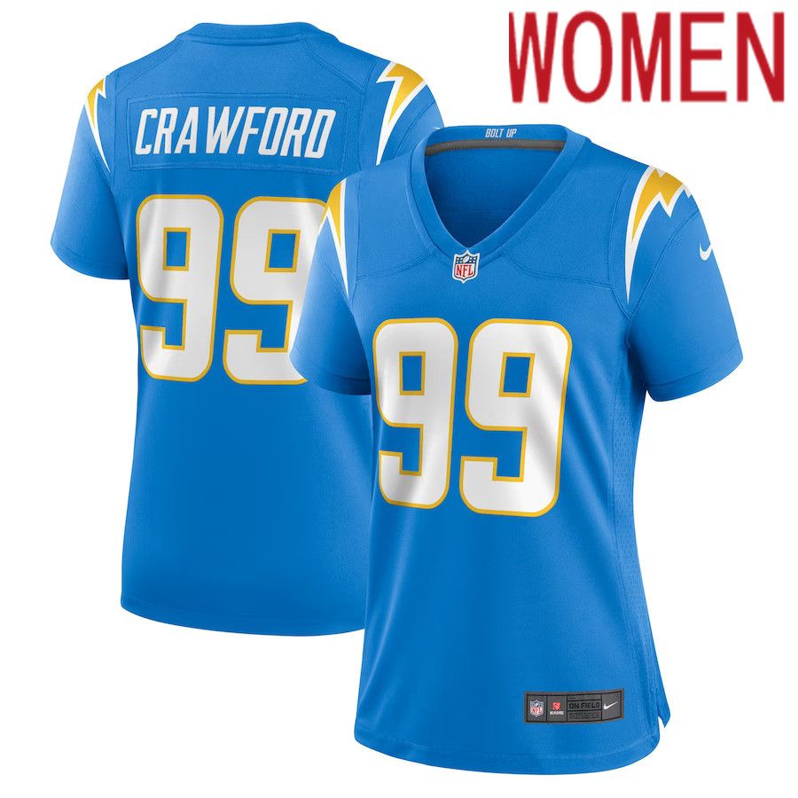 Women Los Angeles Chargers #99 Aaron Crawford Nike Powder Blue Home Game Player NFL Jersey->women nfl jersey->Women Jersey
